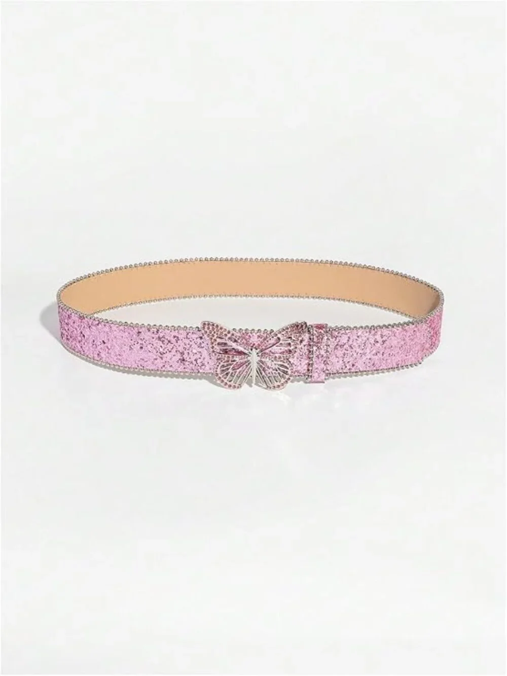 Women’s Y2K Butterfly Buckle Belt | Glitter Sequin PU Leather